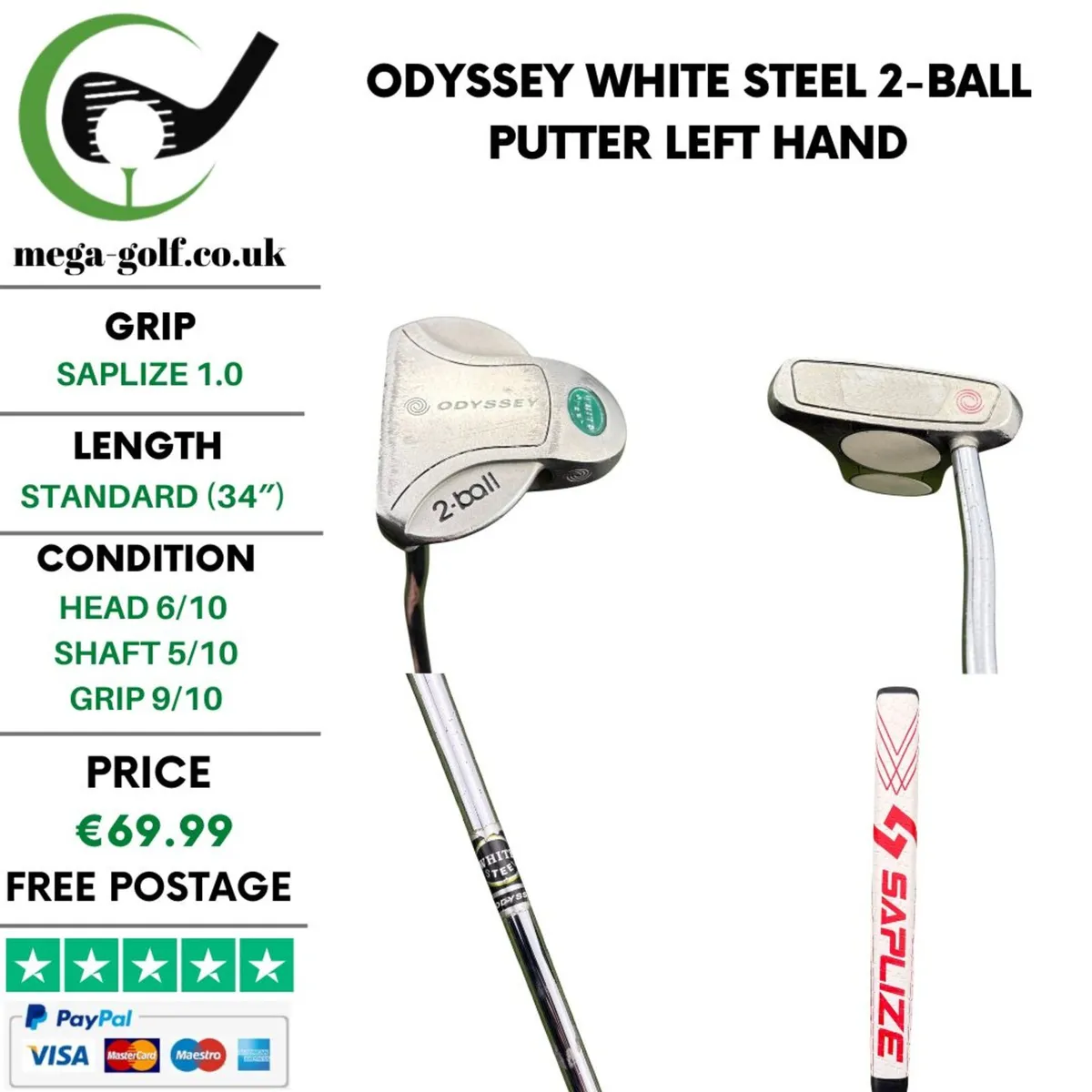 Odyssey White Steel 2-Ball Putter / 34'' - Image 1