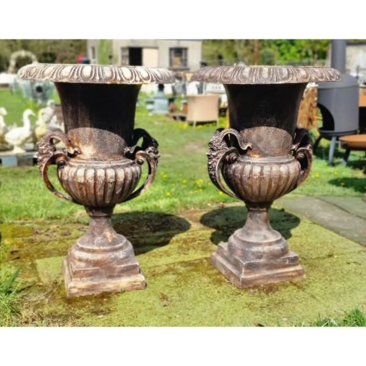 Large Urns Aged Bronze Pair H417 - Image 2