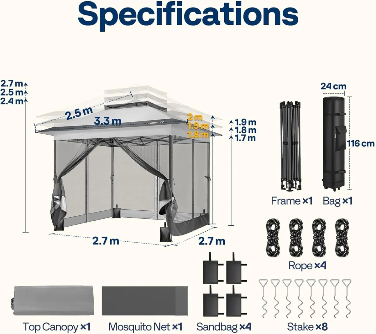 Gazebo Screen Canopy Tent Outdoor Pop-Up Waterproo - Image 3