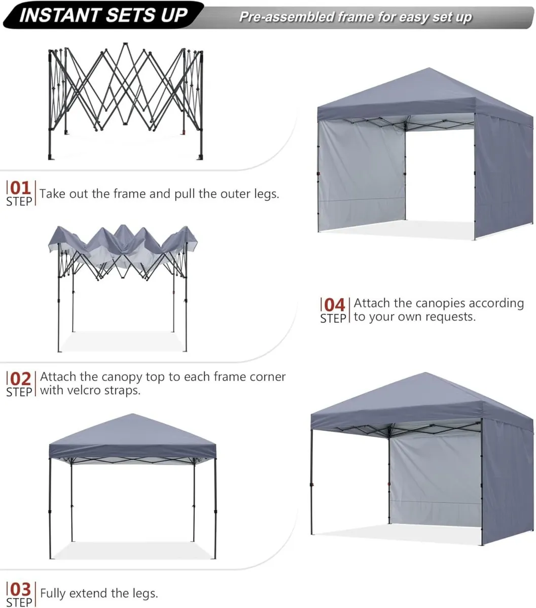 3x3M Pop up Gazebo With Two Side Panels Upgraded - Image 4