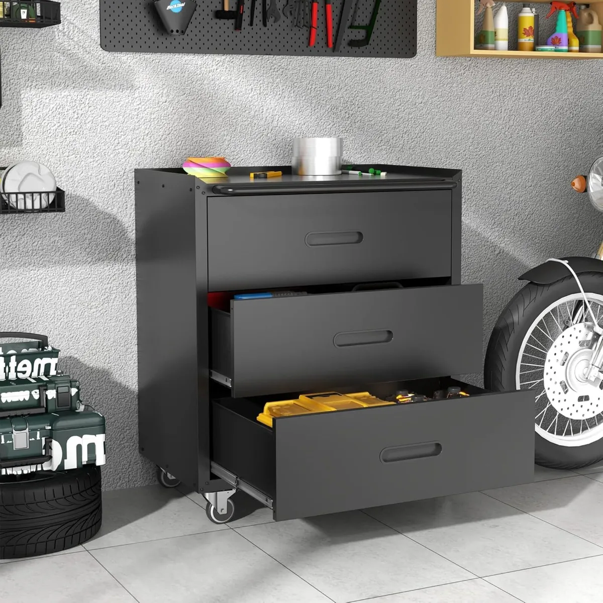 Metal Storage Cabinet with Wheels Rolling Tool - Image 2