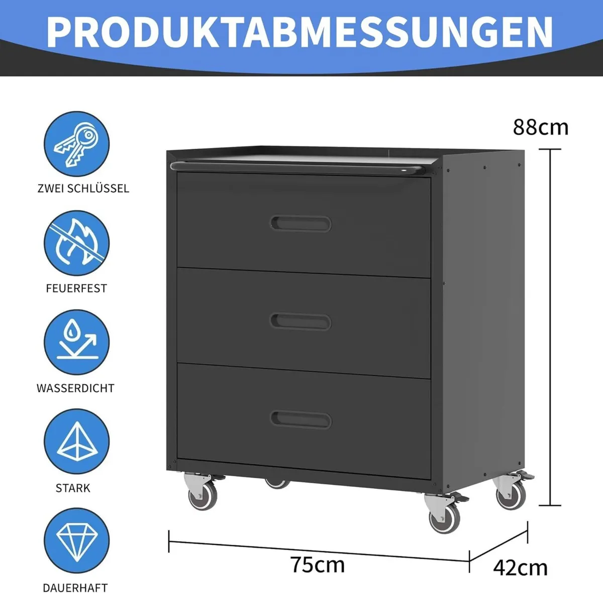 Metal Storage Cabinet with Wheels Rolling Tool - Image 3