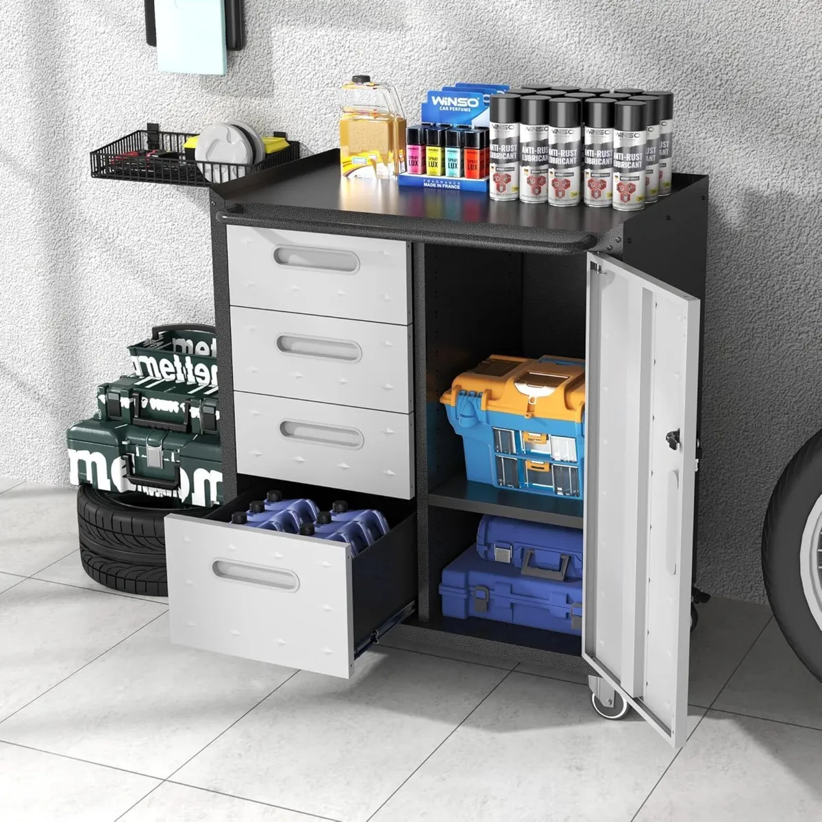 Metal Storage Cabinet with Wheels Rolling Tool - Image 2