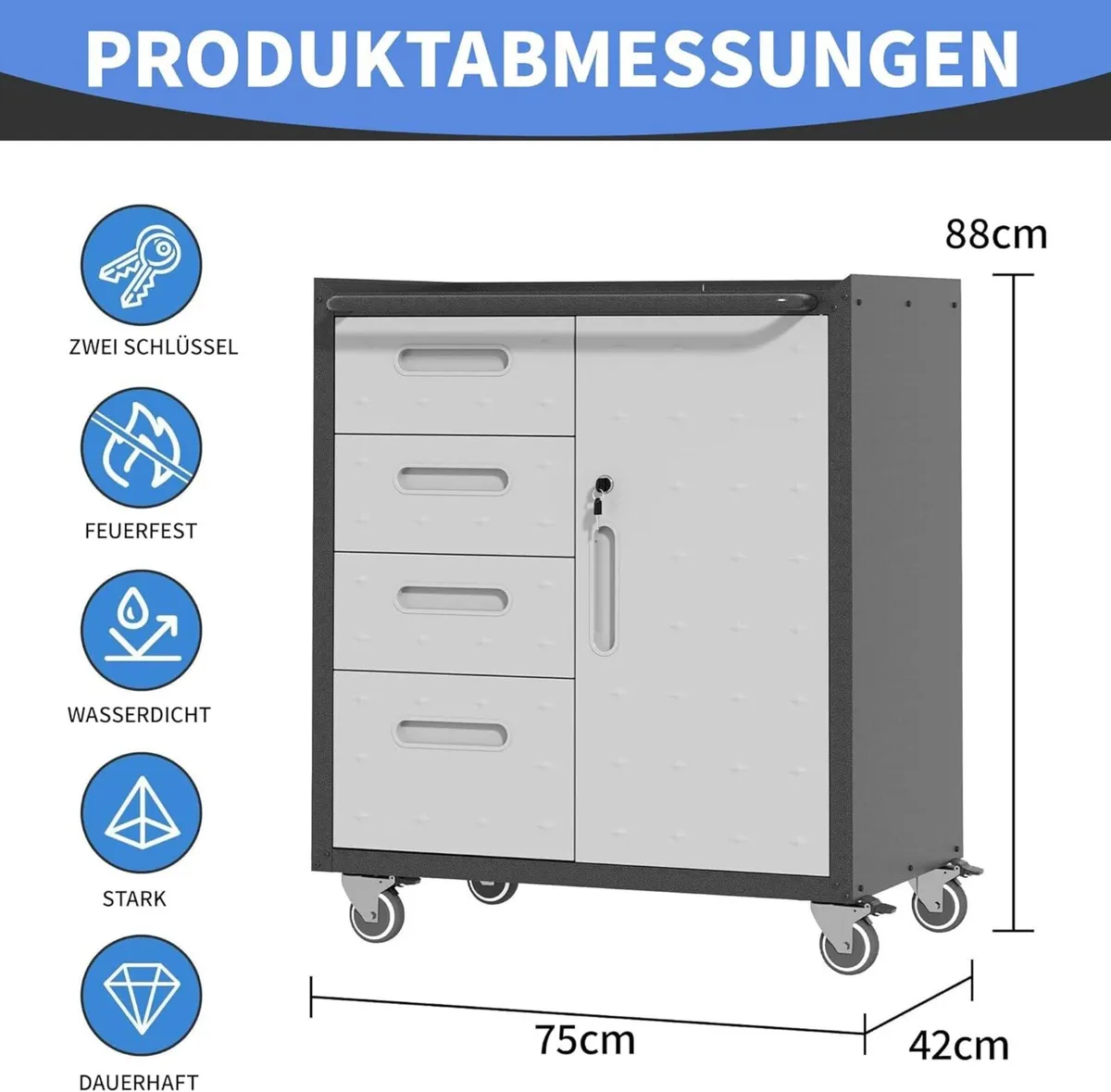 Metal Storage Cabinet with Wheels Rolling Tool - Image 3