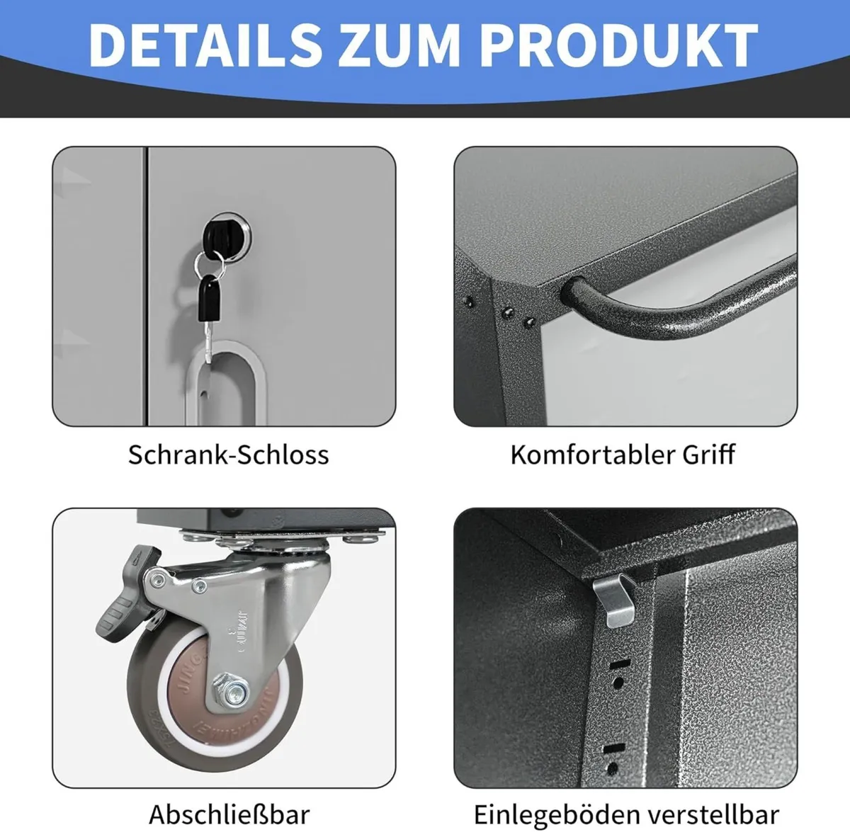 Metal Storage Cabinet with Wheels Rolling Tool - Image 4