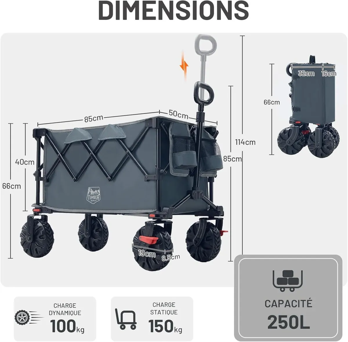 Folding Festival Trolley on Wheels 250L Foldable - Image 3