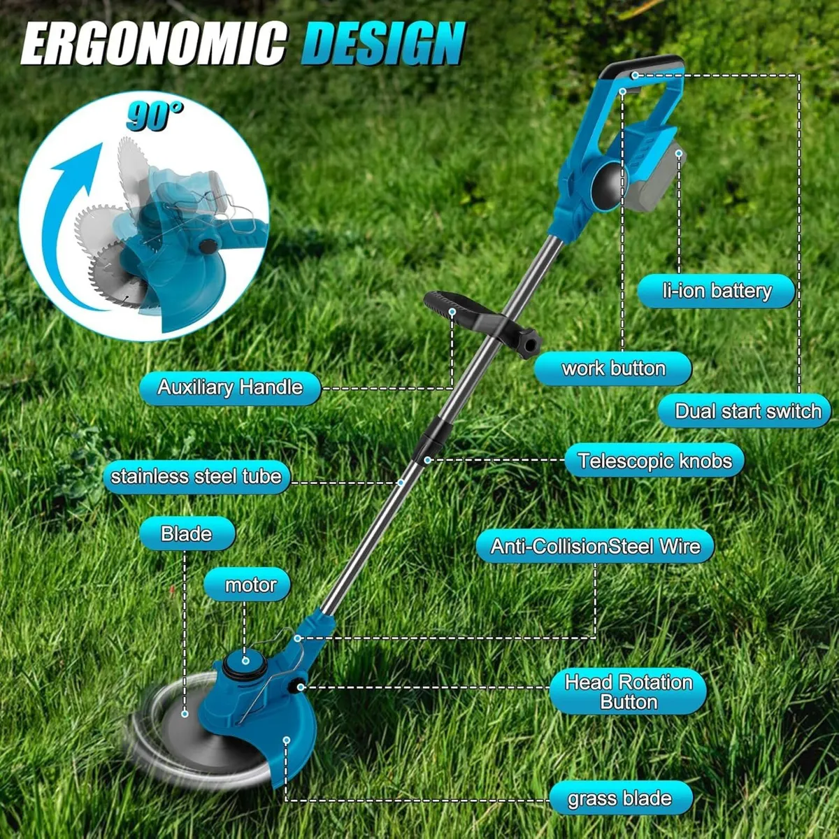 Cordless Grass Trimmer Compatible with Makita 18v - Image 2