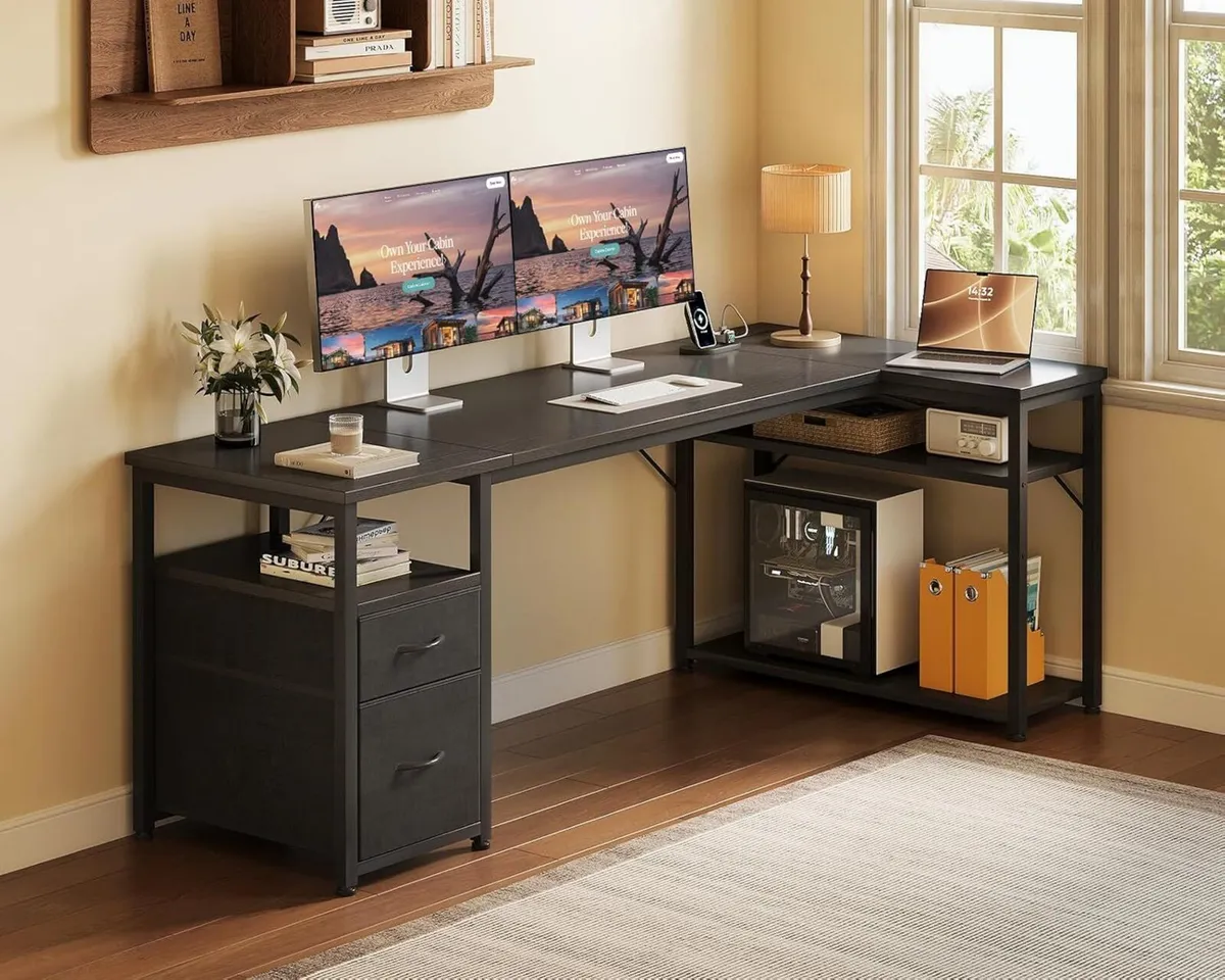 Computer Desk with Drawers 140x80 cm Corner - Image 2