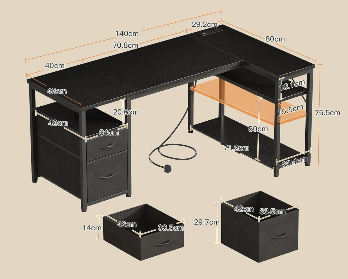 Computer Desk with Drawers 140x80 cm Corner - Image 3