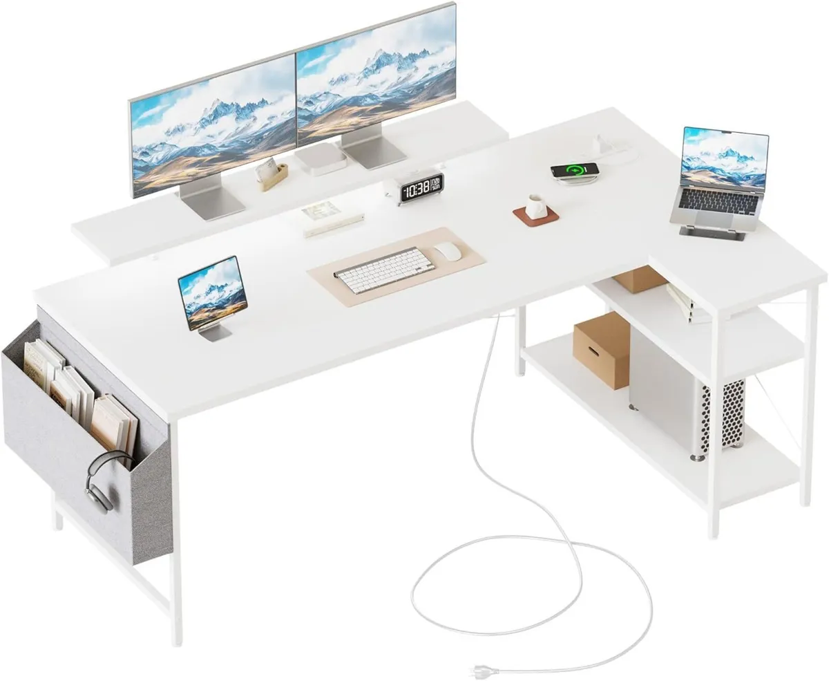 L-shaped desk 140x70cm gaming table with 2 - Image 1