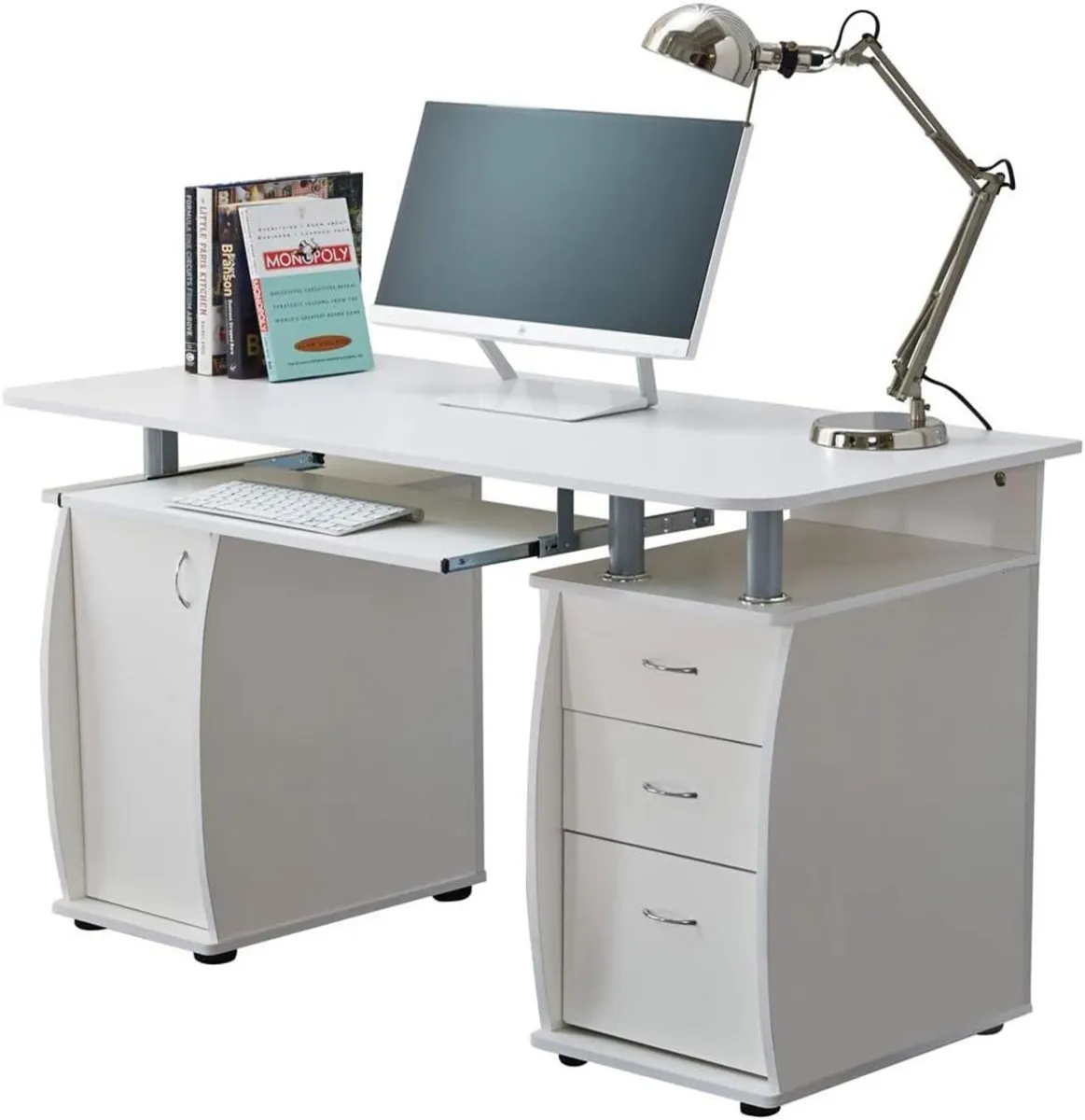 White Deluxe Design Computer Desk With Cabinet - Image 1