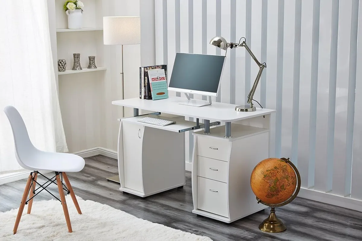 White Deluxe Design Computer Desk With Cabinet - Image 4