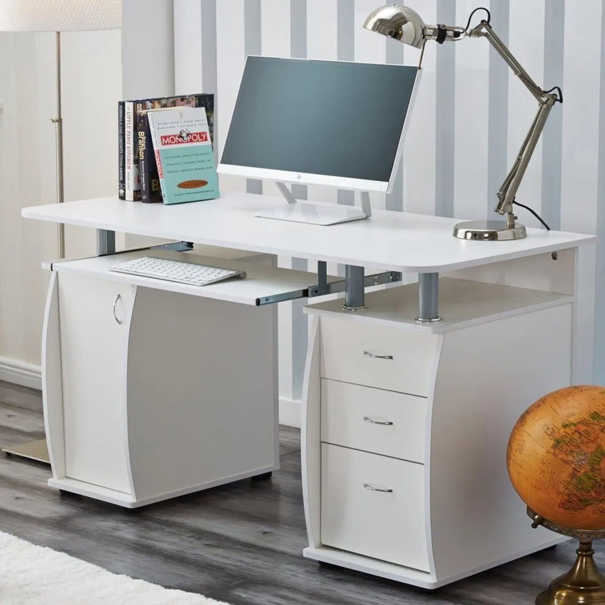 White Deluxe Design Computer Desk With Cabinet - Image 2