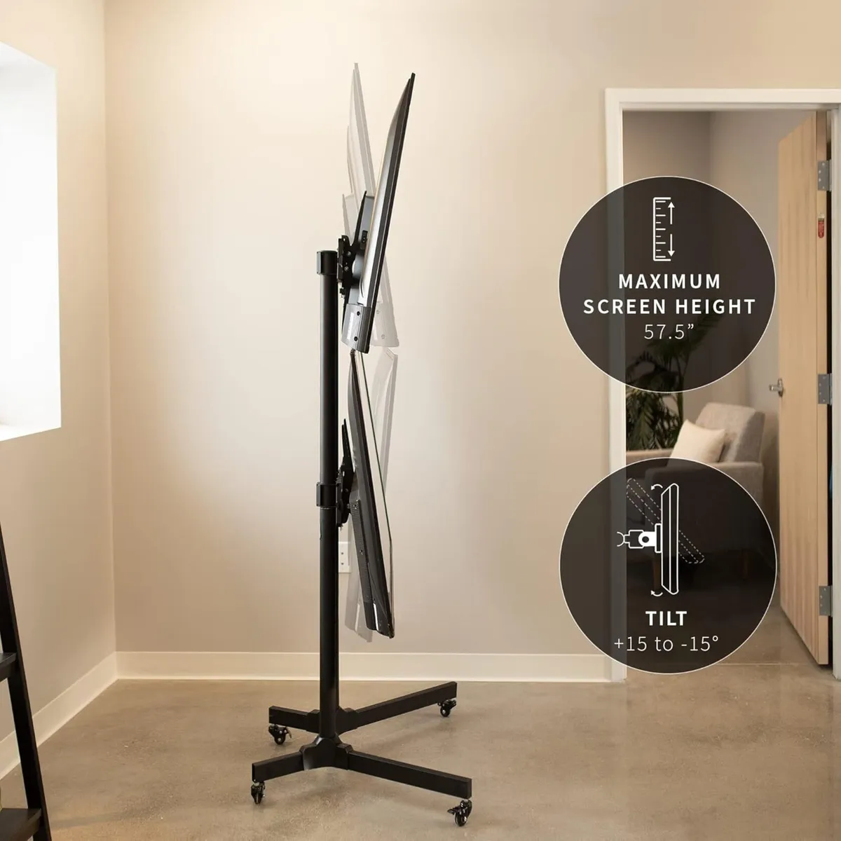 Mobile TV Cart for 32 to 65 inch Dual Screens up - Image 3