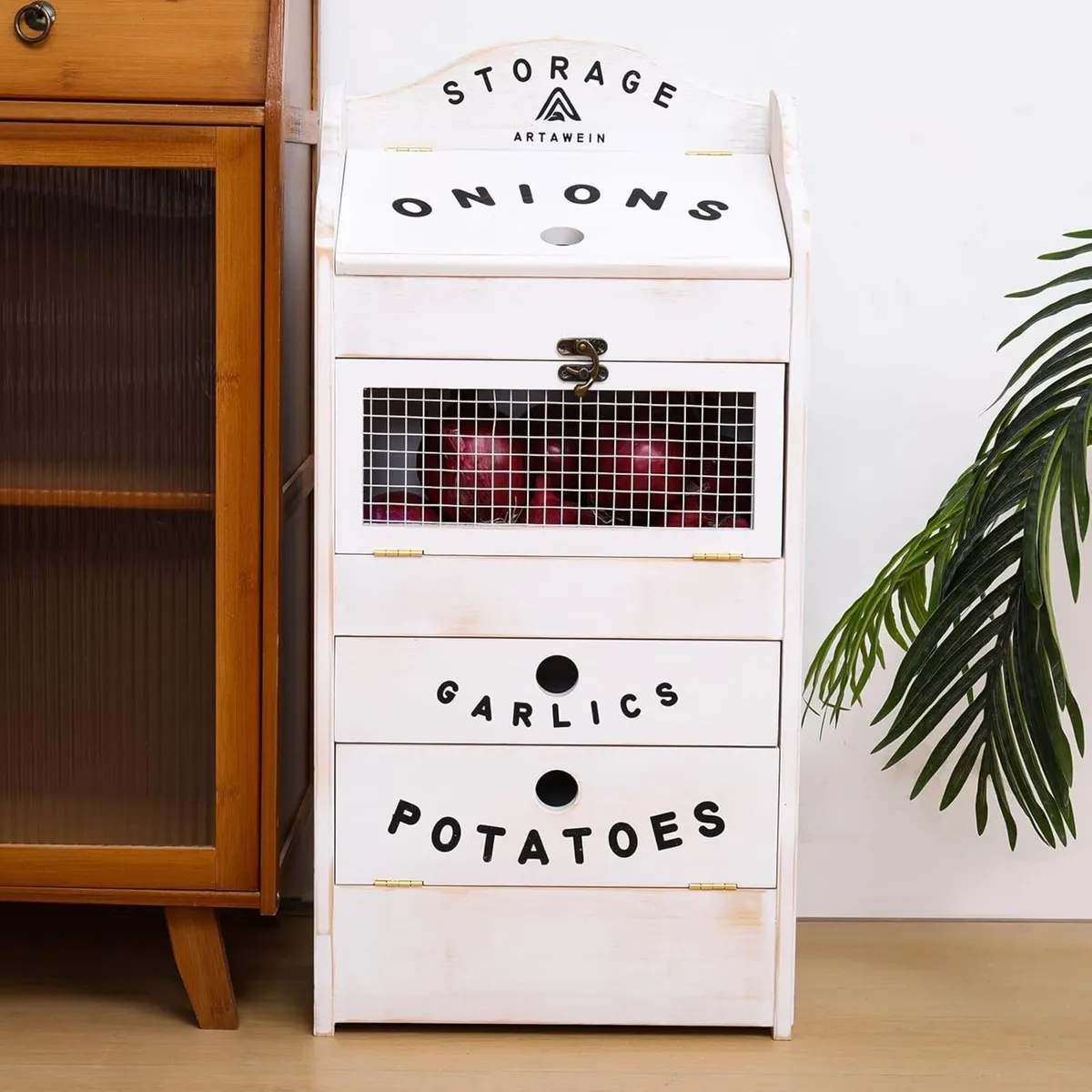 Pine Wood Veggie Bin for Potato Onion and 1 - Image 2