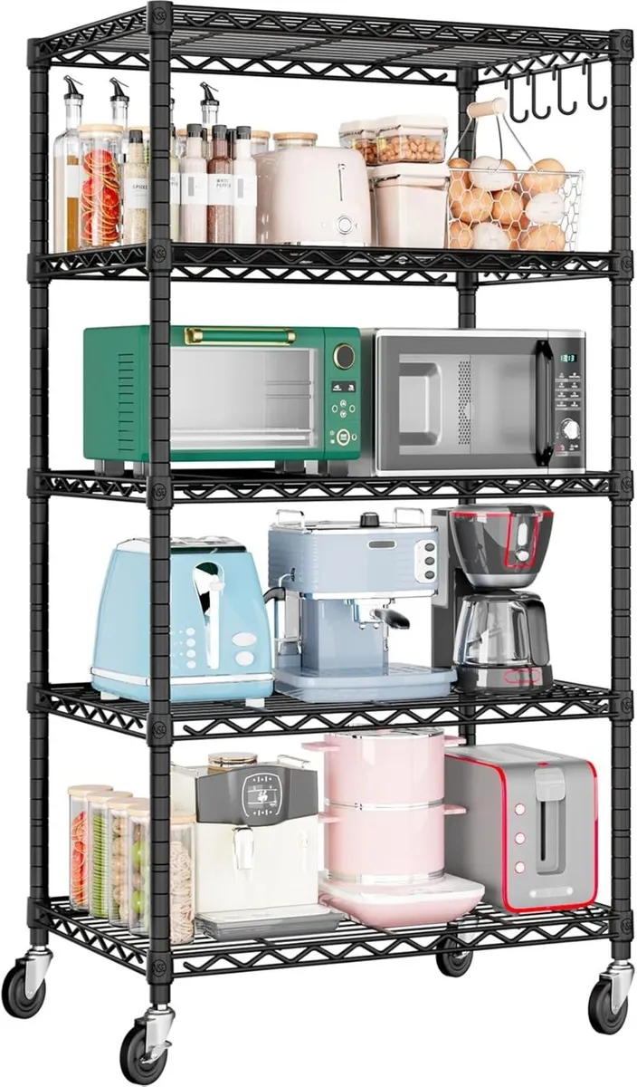 61cm x 46cm 183cm Wire Shelf with Wheels 5 Tier - Image 1