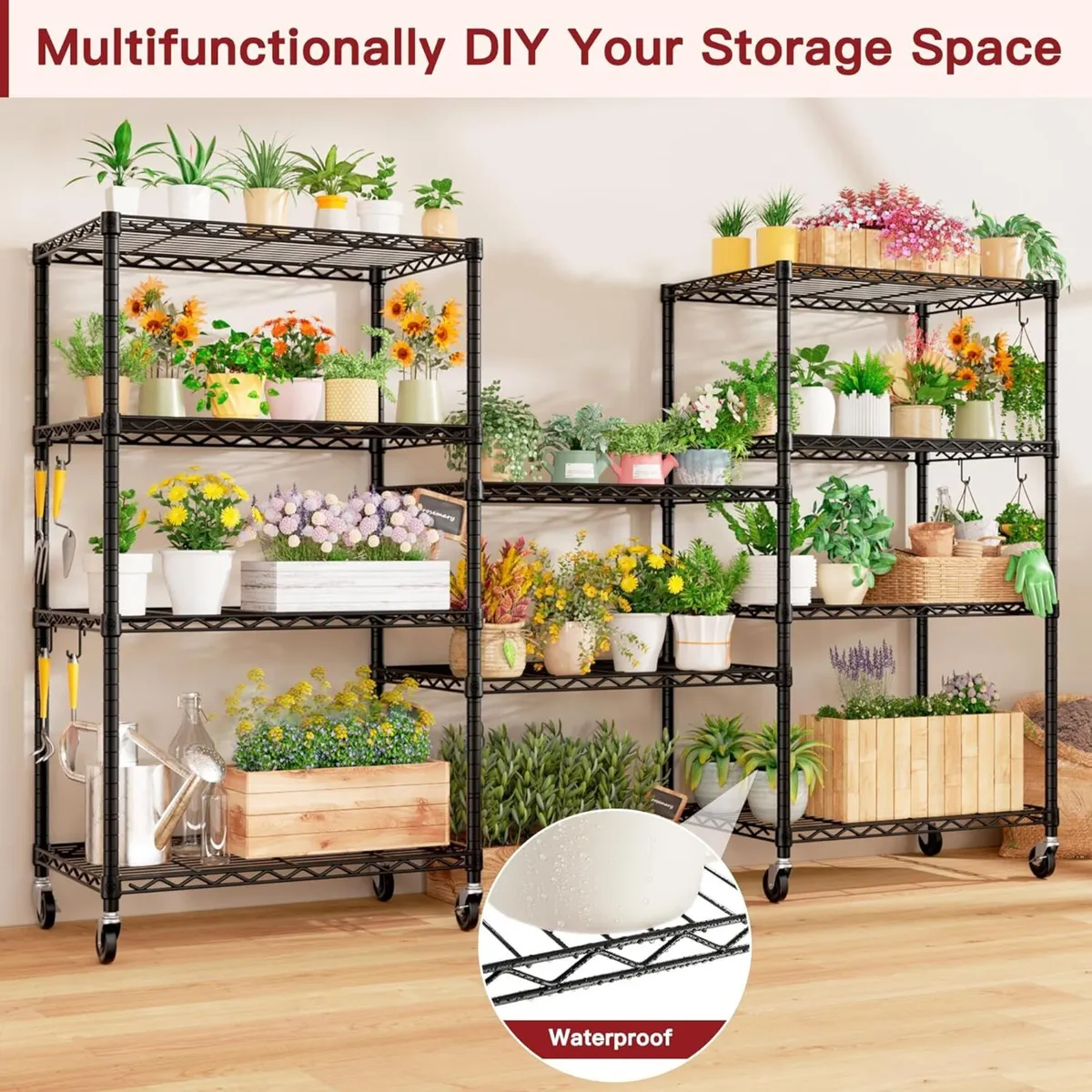 61cm x 46cm 183cm Wire Shelf with Wheels 5 Tier - Image 4