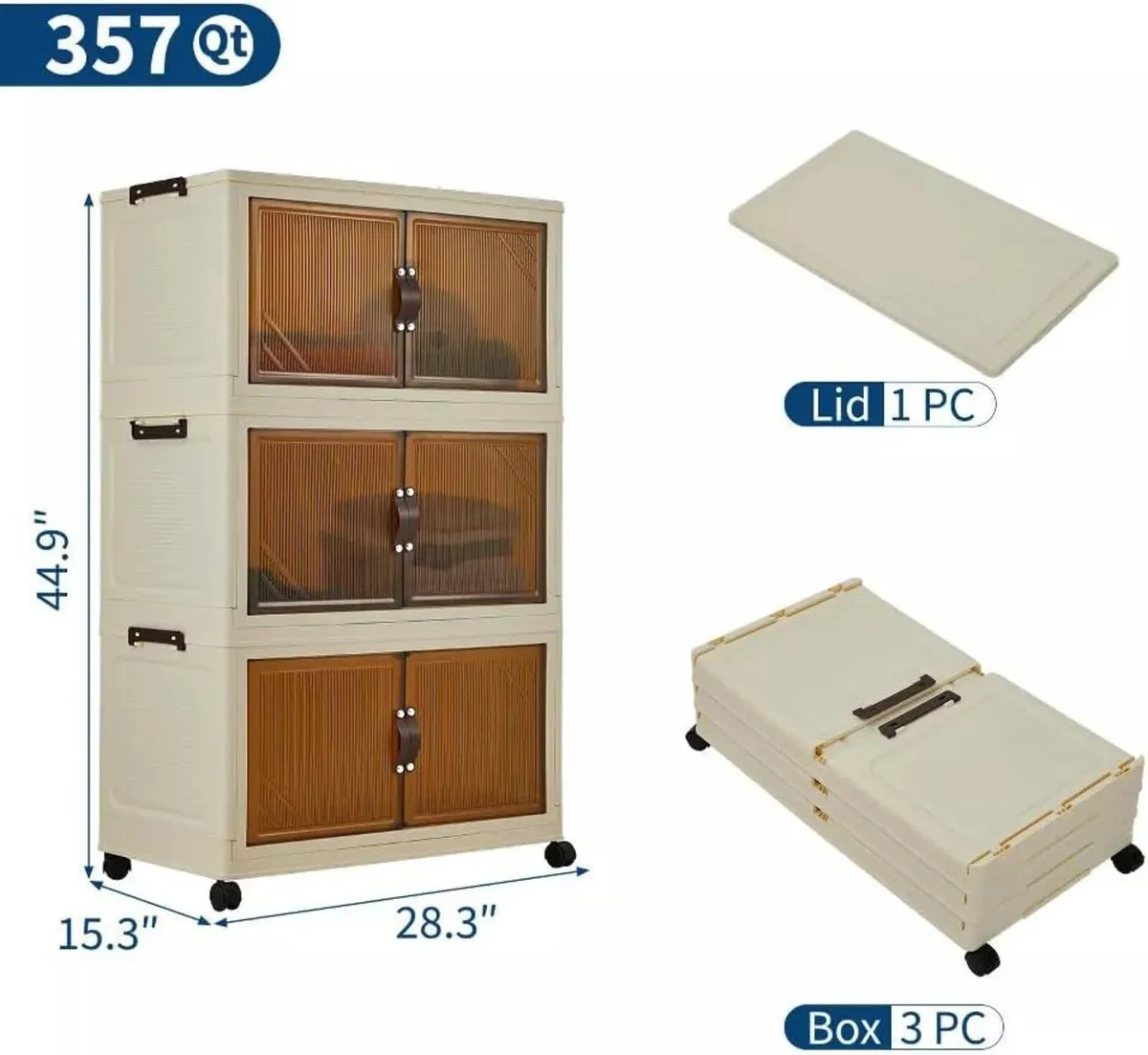 Foldable Wardrobe 28.3 x 15.3 44.9in Plastic - Image 2