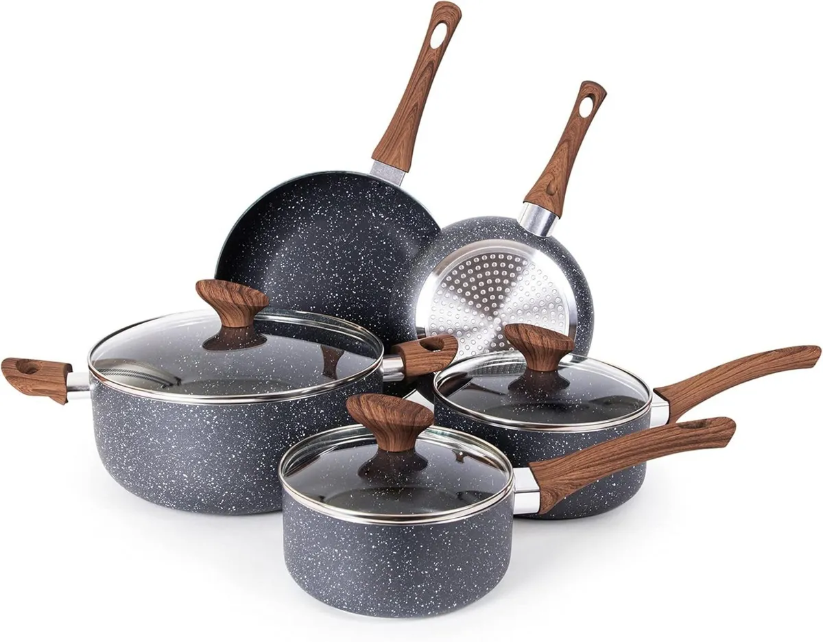 8-Piece Non-Stick Pots and Pans Set – Granite - Image 1