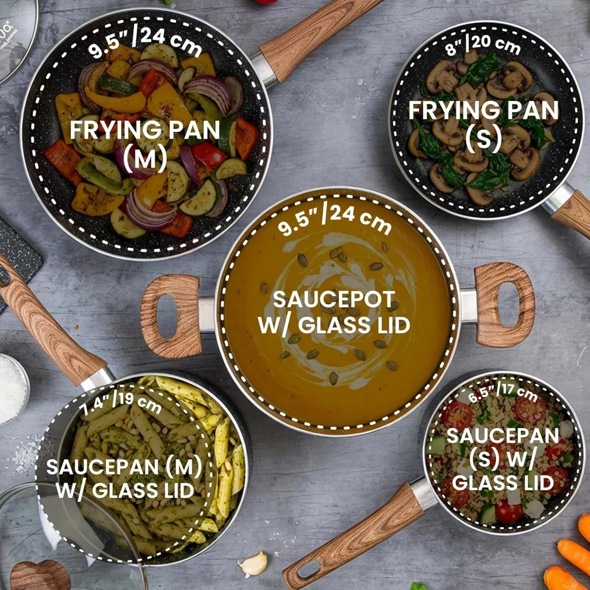 8-Piece Non-Stick Pots and Pans Set – Granite - Image 2