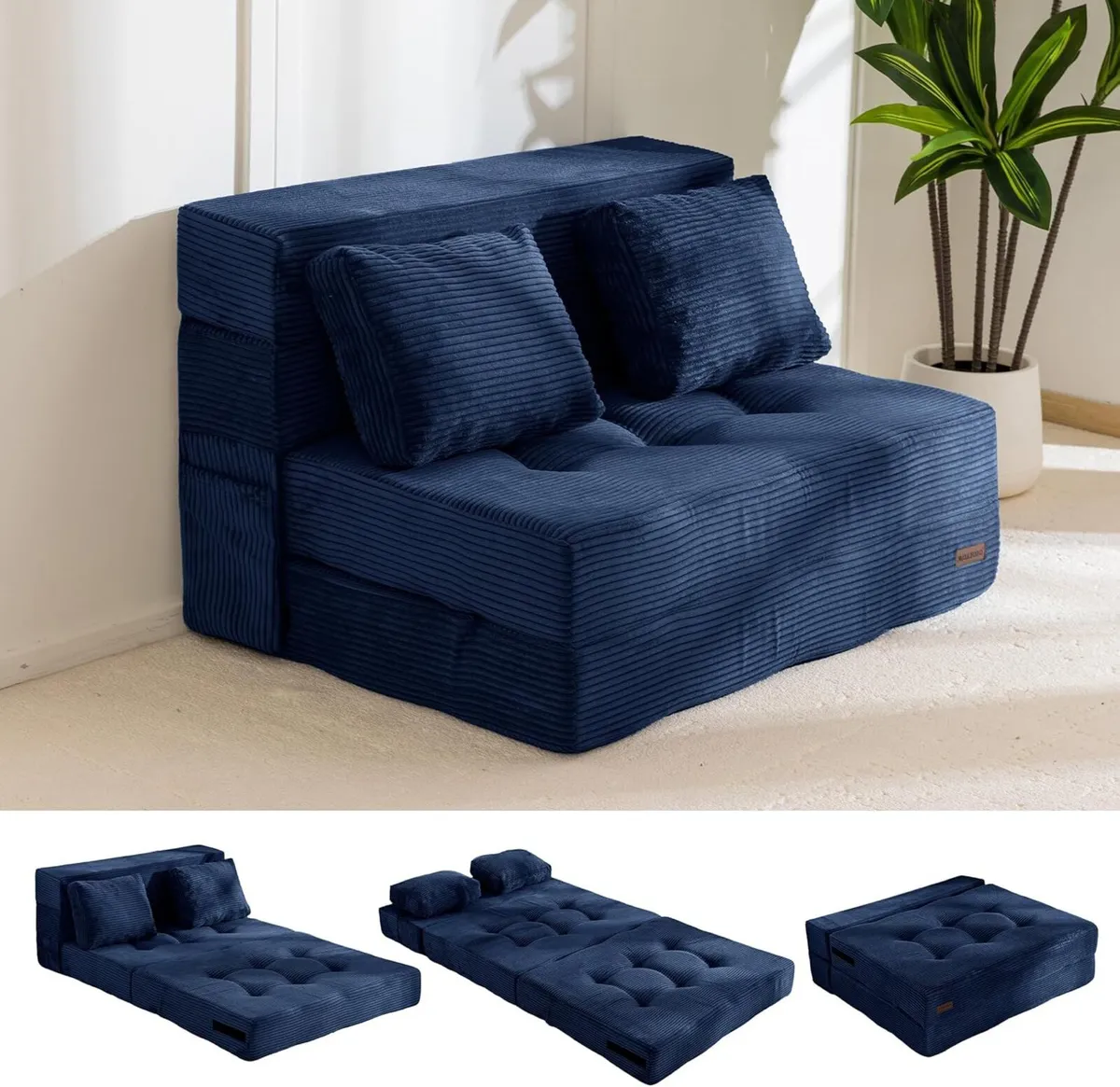 Folding Foam Sofa Bed Tri-Fold Mattress with 2 - Image 1