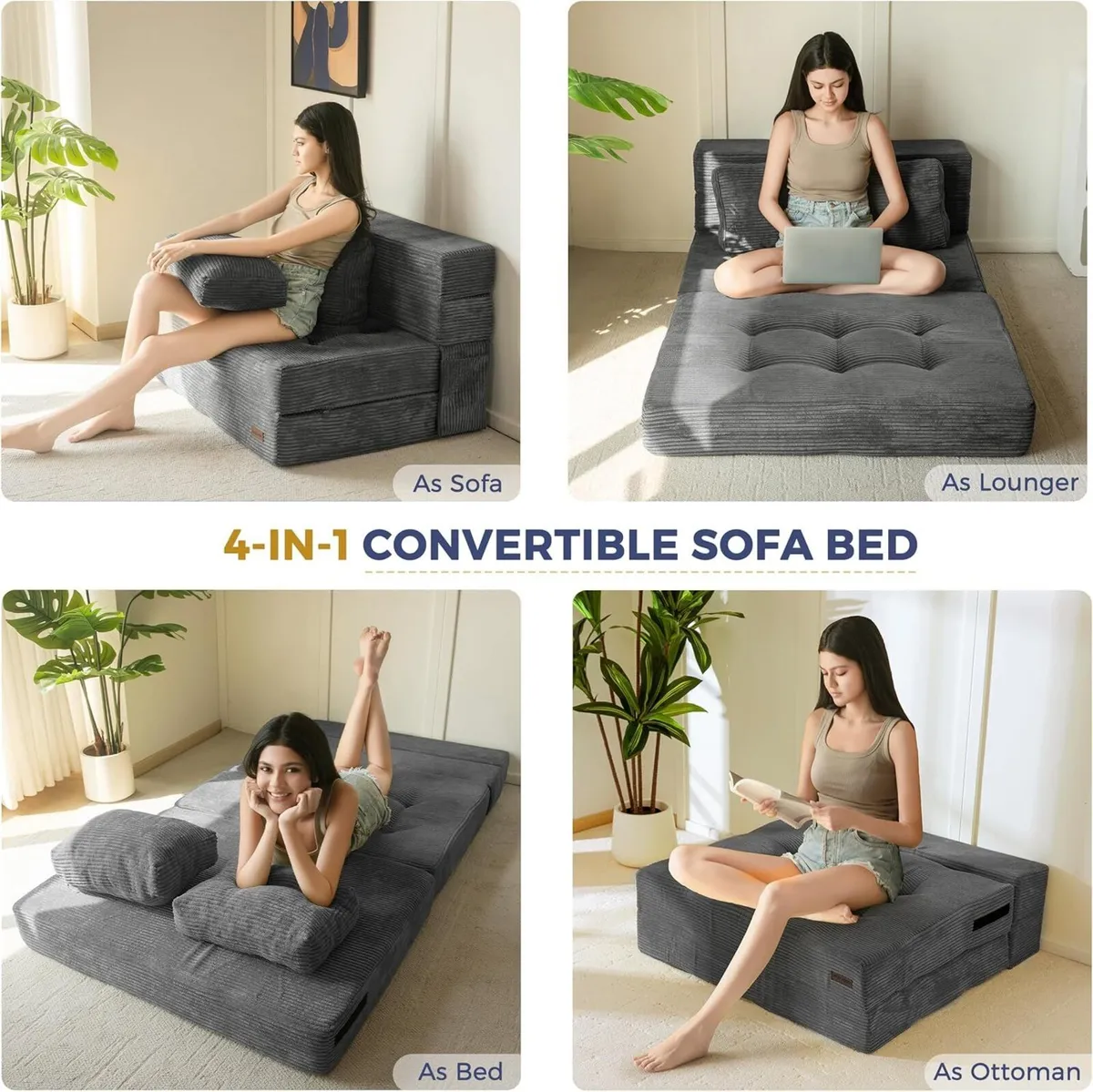 Folding Foam Sofa Bed Tri-Fold Mattress with 2 - Image 3