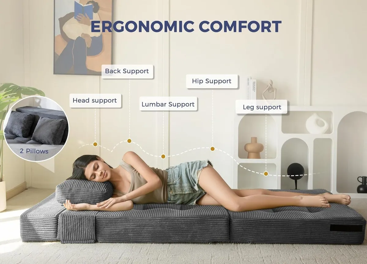 Folding Foam Sofa Bed Tri-Fold Mattress with 2 - Image 4
