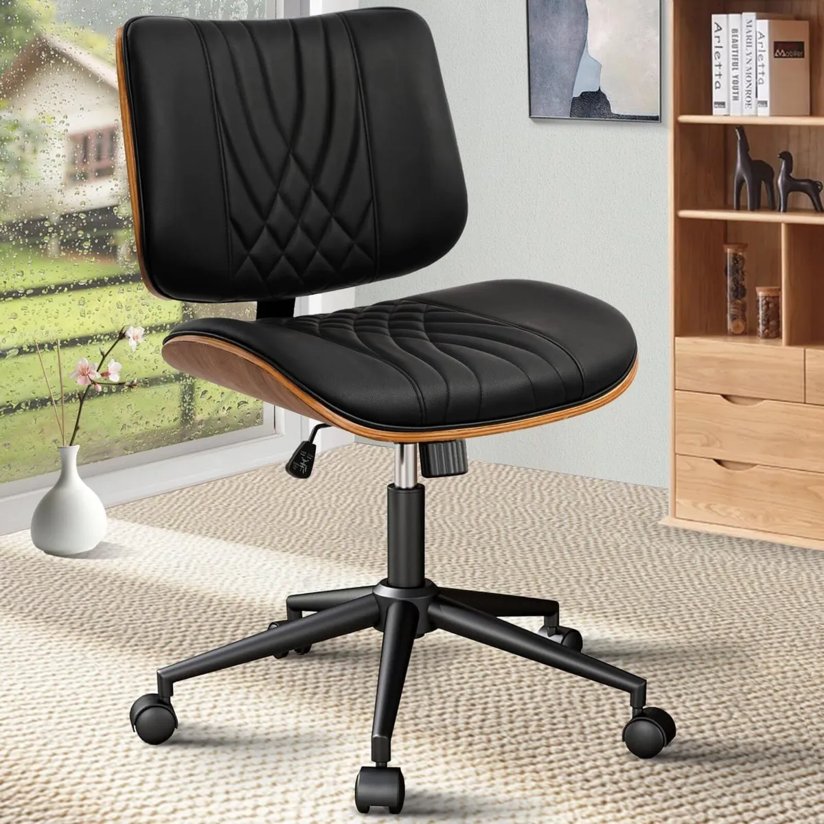 Armless Home Office Chair Desk with Wheels - Image 1