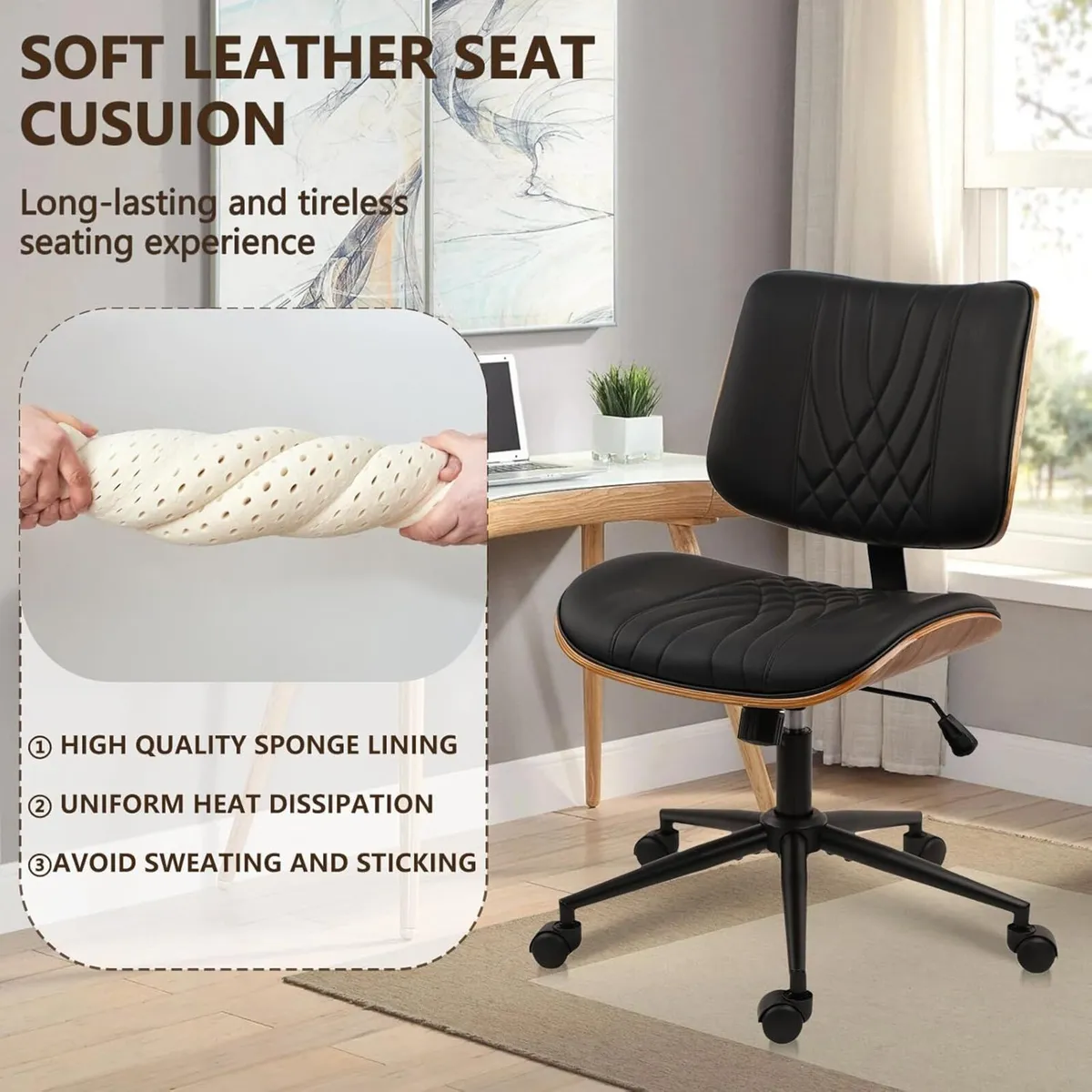 Armless Home Office Chair Desk with Wheels - Image 4