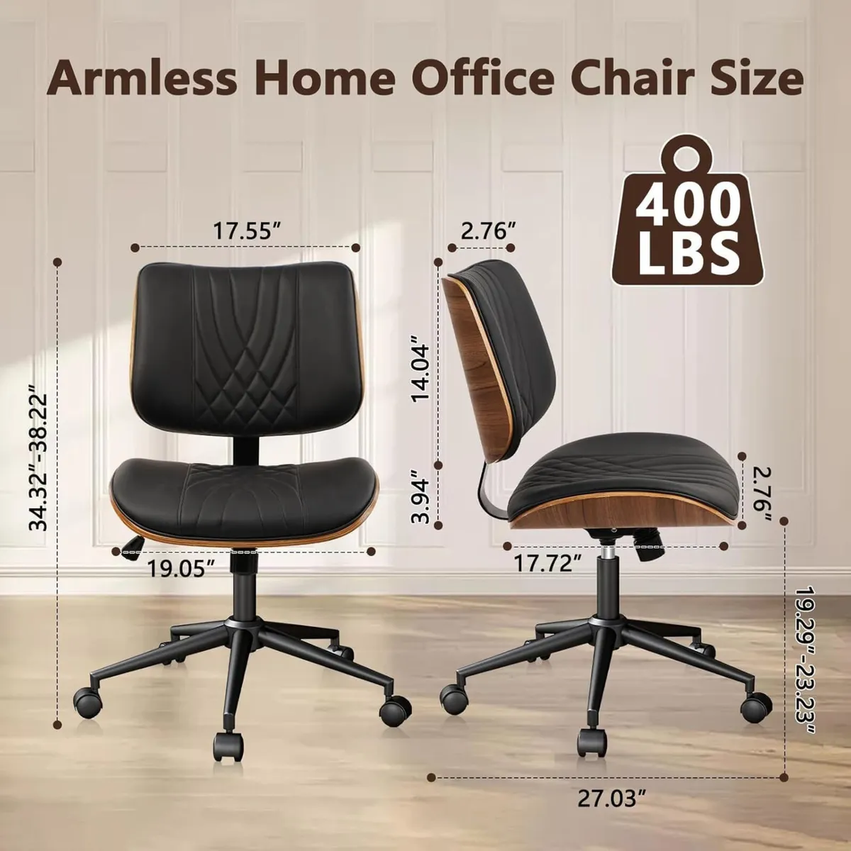 Armless Home Office Chair Desk with Wheels - Image 2