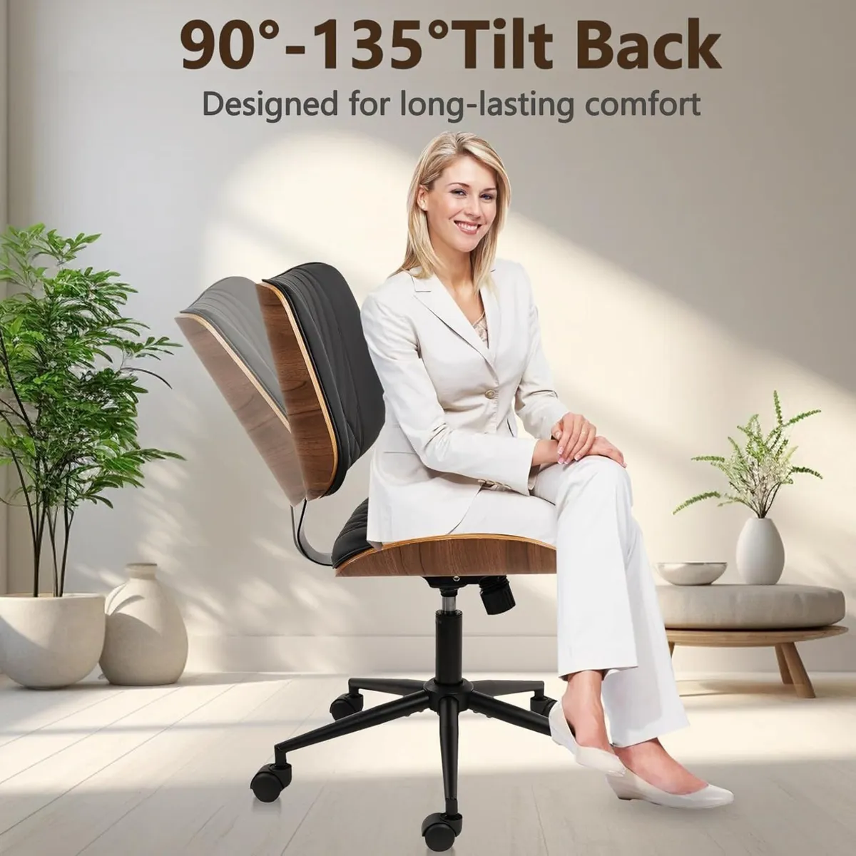 Armless Home Office Chair Desk with Wheels - Image 3