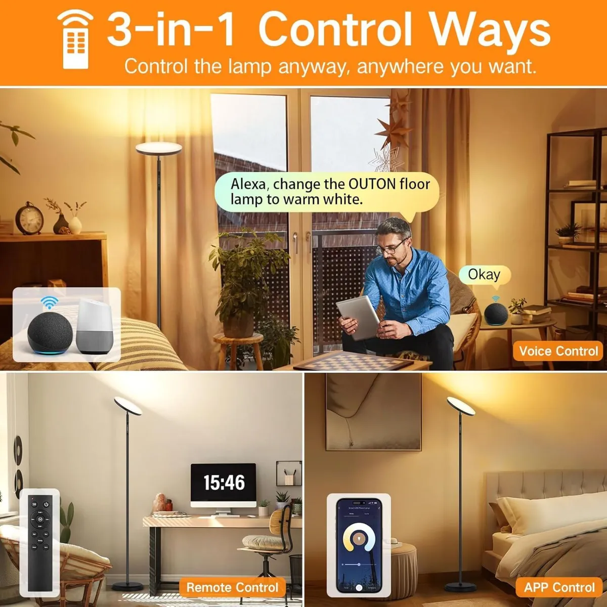 Smart LED Uplighter Floor Lamp Dimmable Bright - Image 2