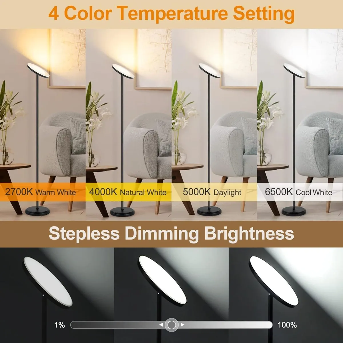 Smart LED Uplighter Floor Lamp Dimmable Bright - Image 3