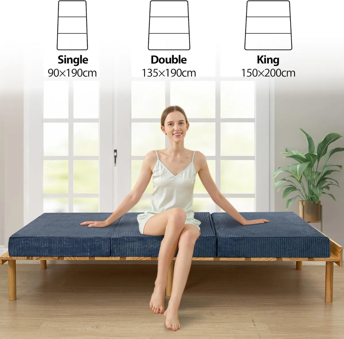Folding Corduroy Mattress Tri Fold Floor 15cm - Image 3