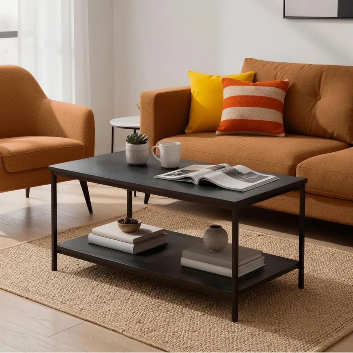 Coffee Table Rectangular with Bottom Shelf Living - Image 2