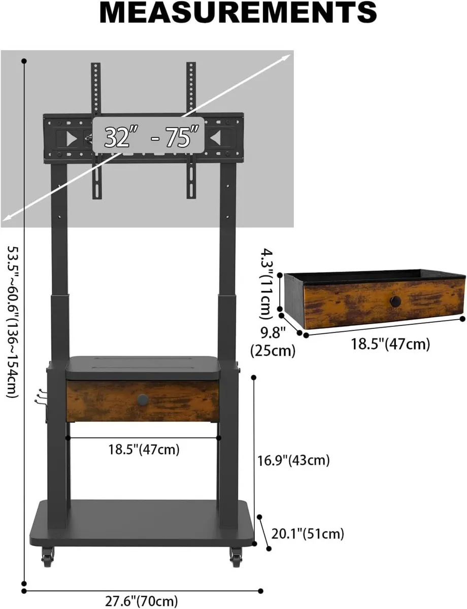 Rolling TV Stand with Fabric Drawer Storage for - Image 2