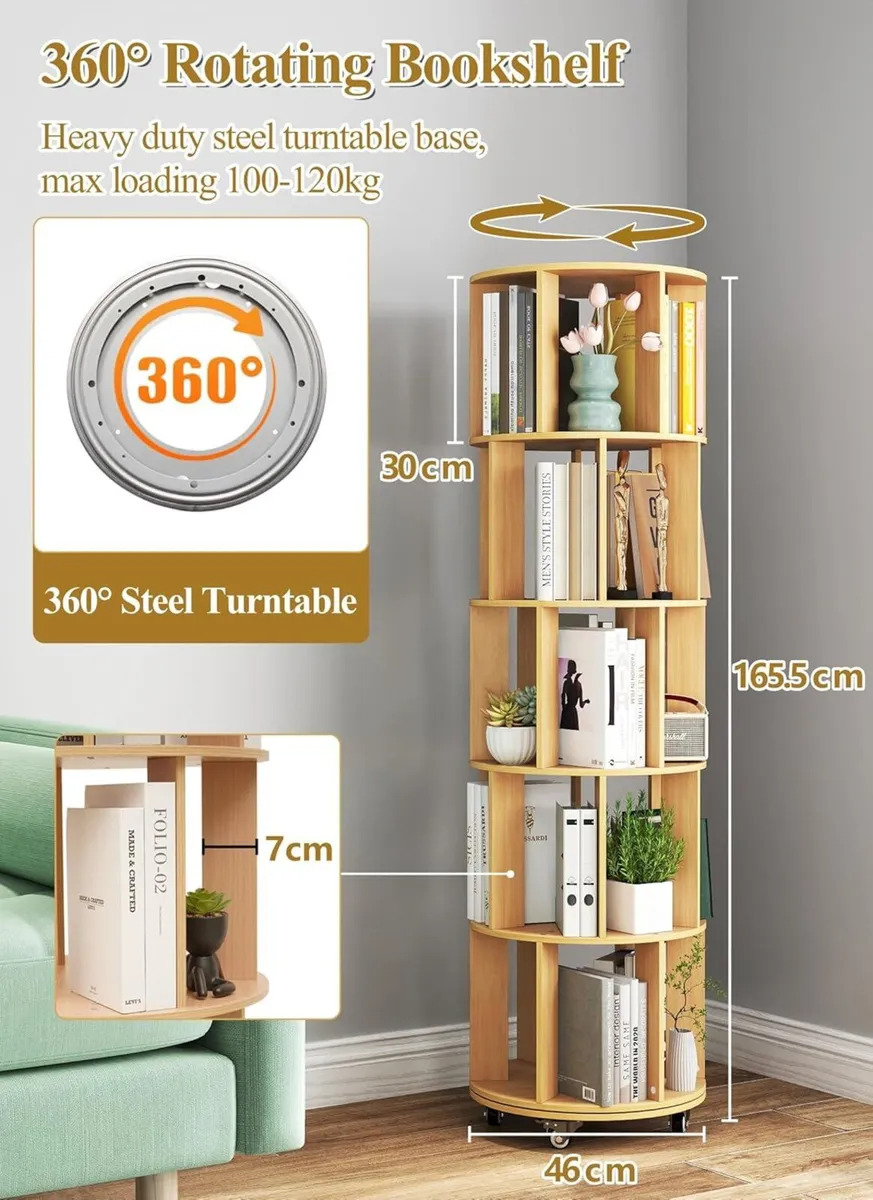 Rotating Bookshelf 5-Tier Corner Bookcase - Image 2