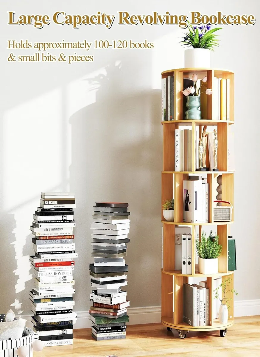 Rotating Bookshelf 5-Tier Corner Bookcase - Image 3