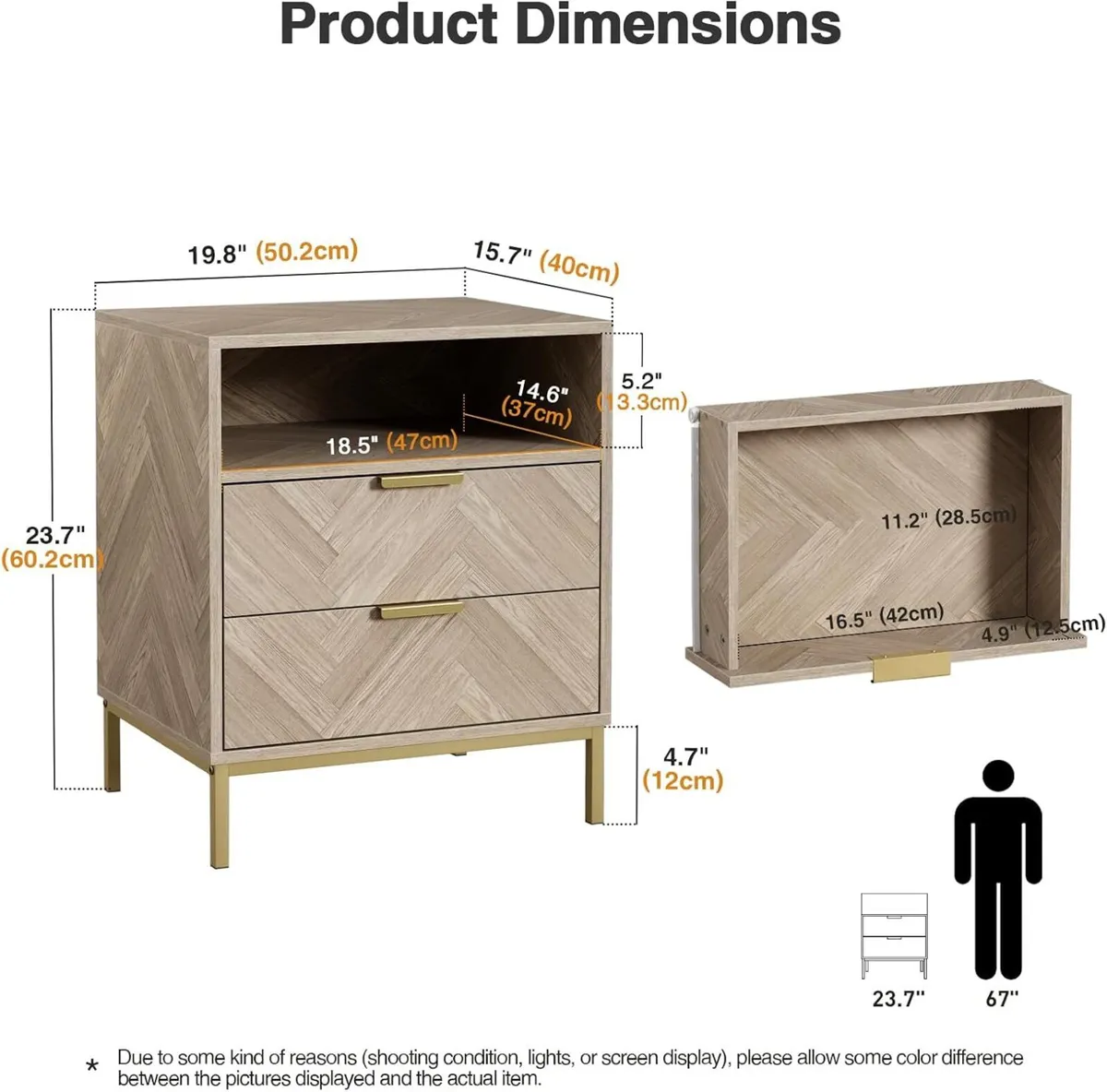 Bedside Table with2 Drawers and Storage Shelf - Image 2
