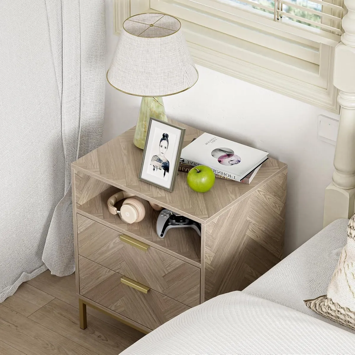 Bedside Table with2 Drawers and Storage Shelf - Image 4