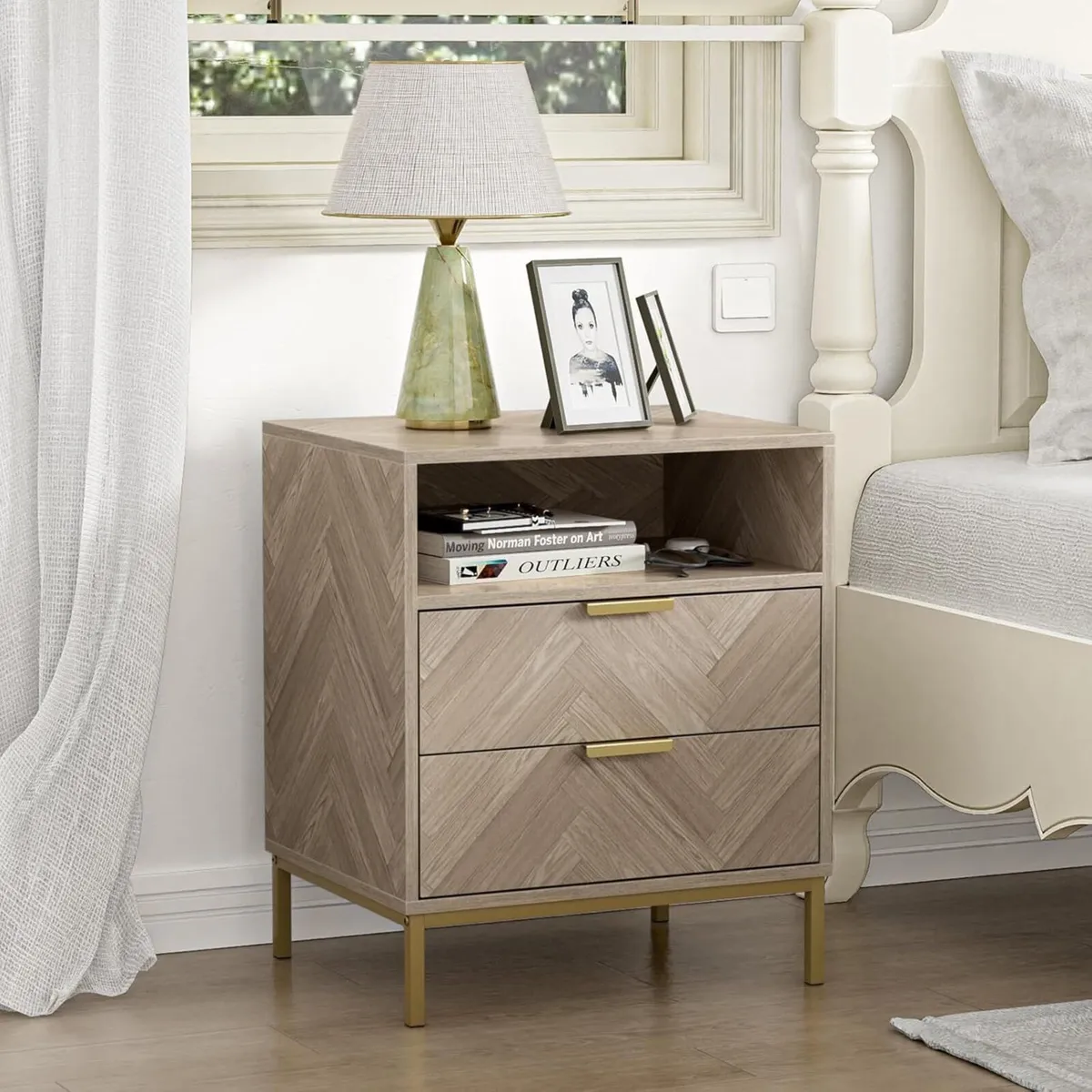 Bedside Table with2 Drawers and Storage Shelf - Image 1