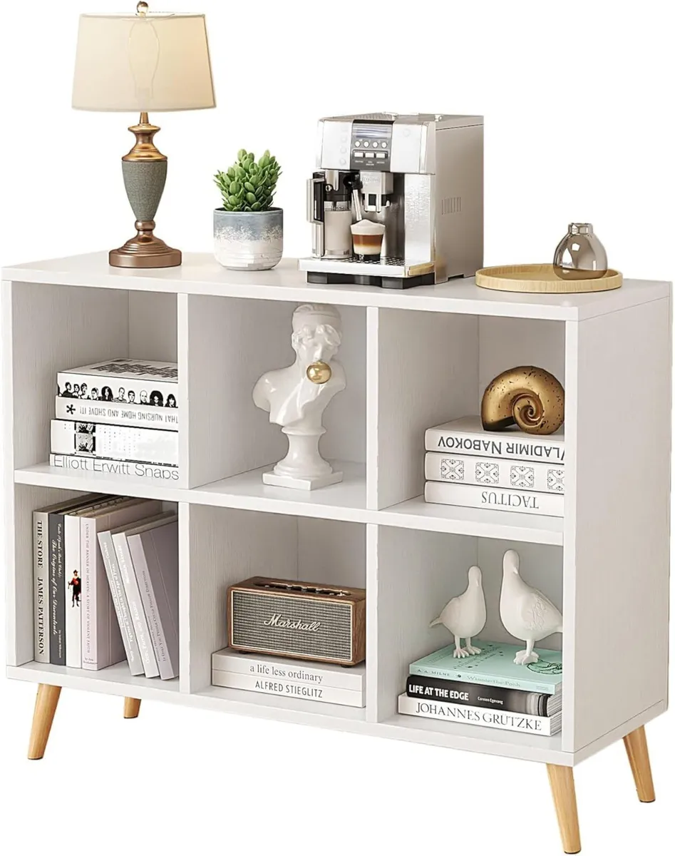 6-Cube Bookshelf 2 Tier Modern Bookcase with Legs - Image 1