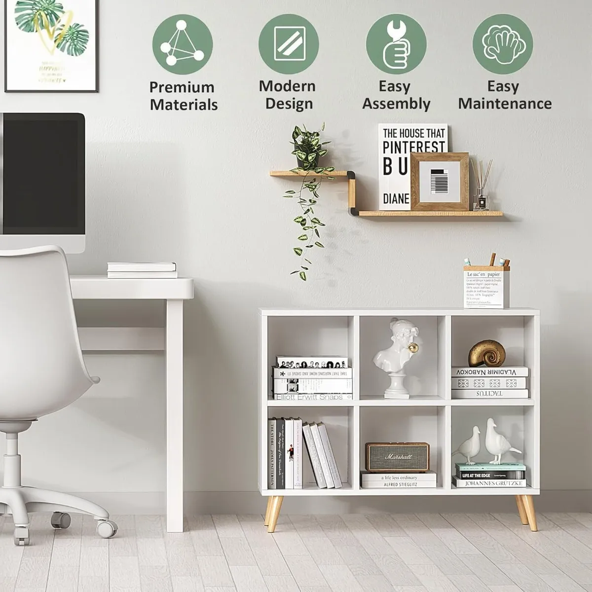 6-Cube Bookshelf 2 Tier Modern Bookcase with Legs - Image 4