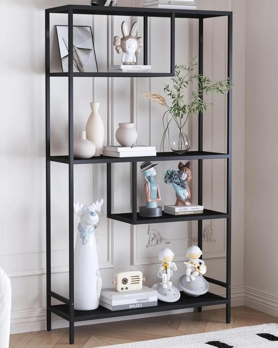 Black Bookshelf Industrial Bookcase Open Storage - Image 1