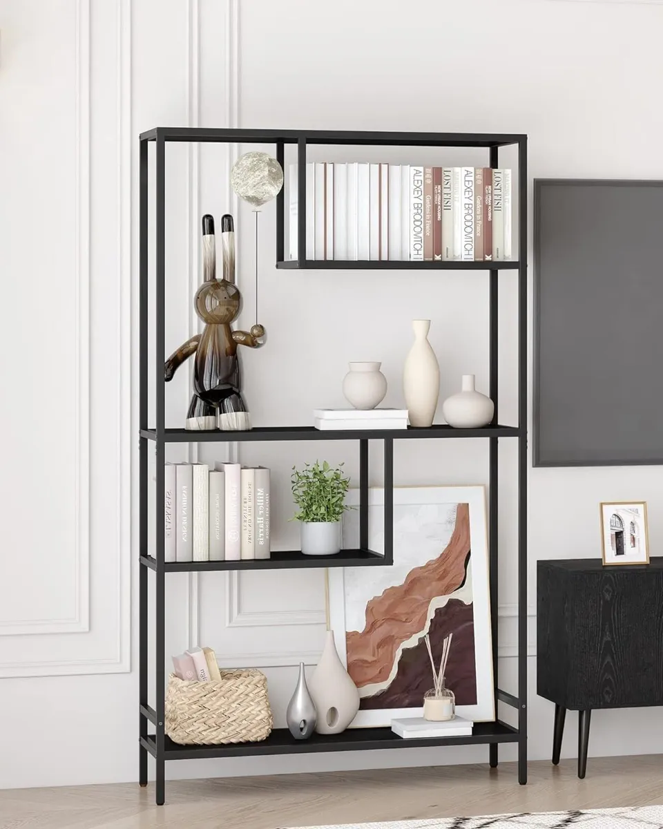 Black Bookshelf Industrial Bookcase Open Storage - Image 3
