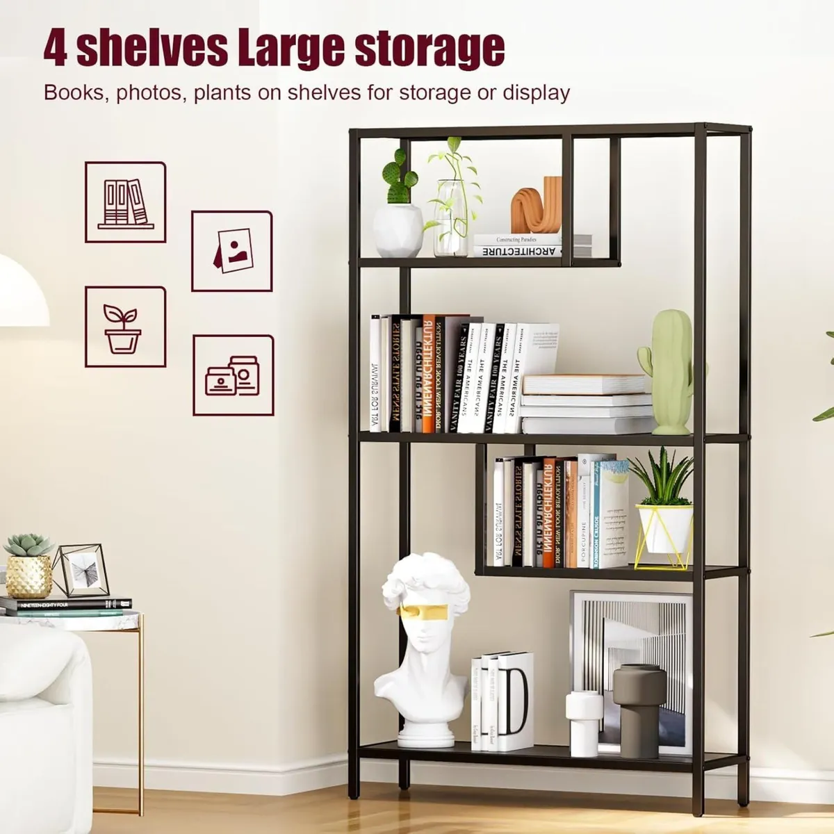 Black Bookshelf Industrial Bookcase Open Storage - Image 4