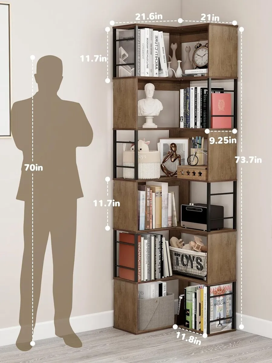 7-tier corner bookcase tall storage shelf 187 cm - Image 2