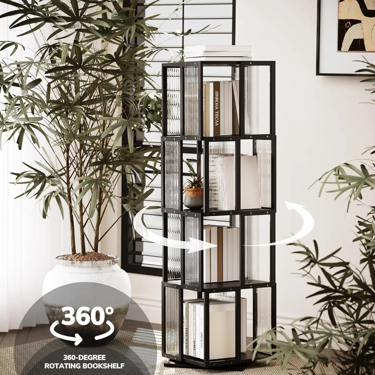 Solid Wood Rotating Bookshelf Tower 4 Tier，360degr - Image 4