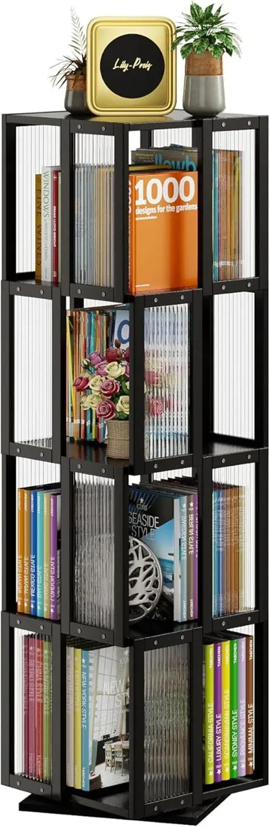 Solid Wood Rotating Bookshelf Tower 4 Tier，360degr - Image 1