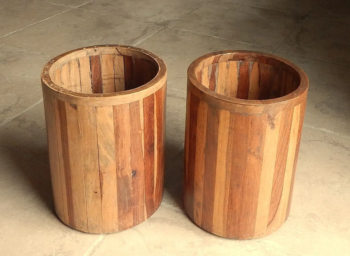 Pair of Vintage Handmade Wood Planters - Image 1